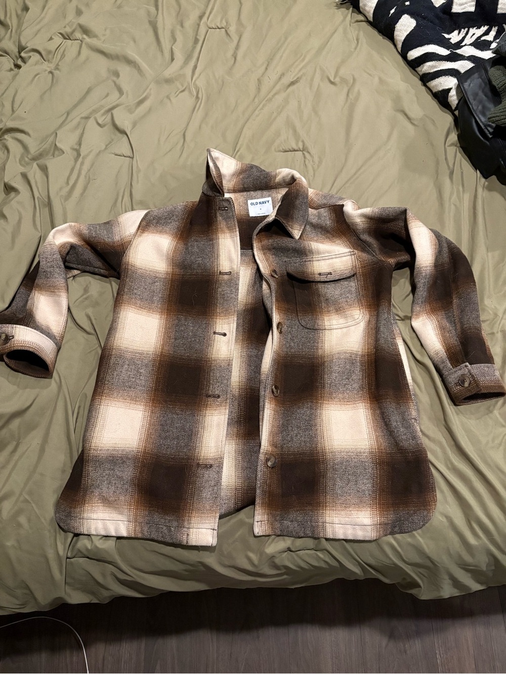 Old Navy Brown and Cream Plaid Shacket